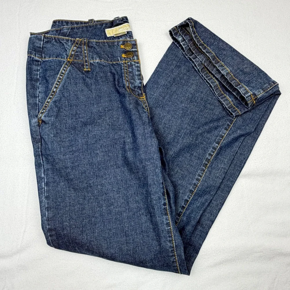 Michael Kors Womens Dark Wash Wide Leg Denim Jeans Blue Size 6 Trouser Style